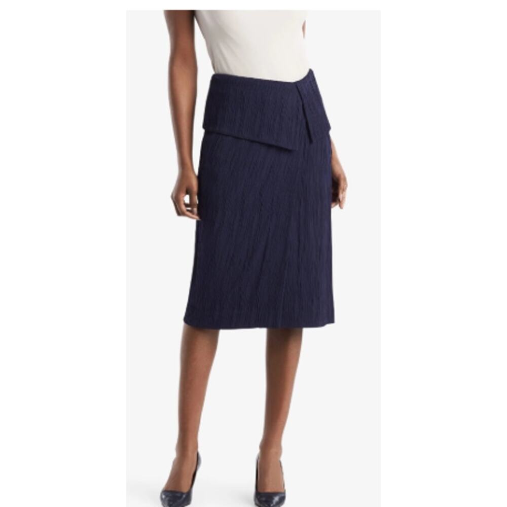 MM Lafleur 8 Montgomery Skirt Navy Micro Pleated Career Classic Knee Length
